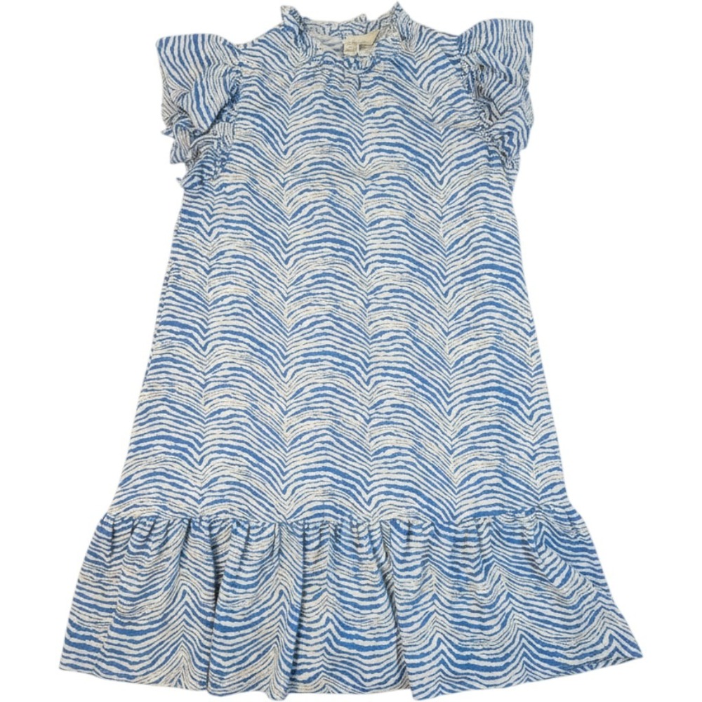 Pinch Women Blue White Zebra Print Ruffle Mini Dress 3600DC Medium NWT